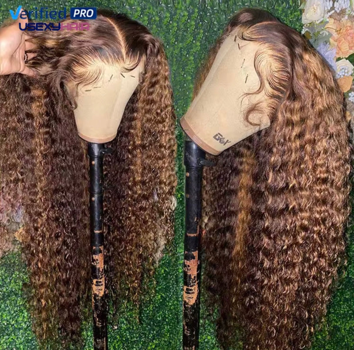 💎 Perruque Bouclée Premium – Balayage Marron