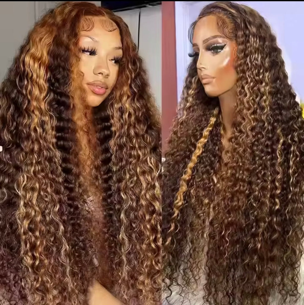 💎 Perruque Bouclée Premium – Balayage Marron